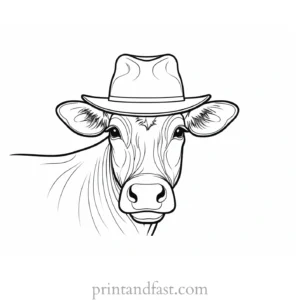 cow coloring page with hat