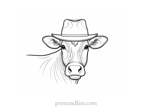 cow coloring page with hat