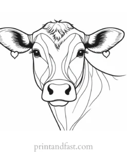 cow coloring page with heart