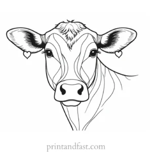 cow coloring page with heart