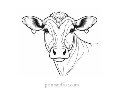 cow coloring page with heart