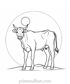 cow coloring page with moon