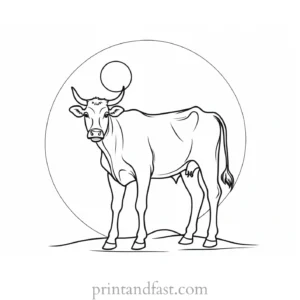 cow coloring page with moon