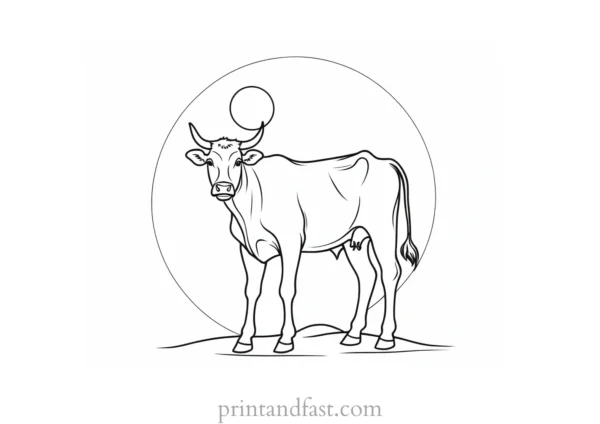 cow coloring page with moon