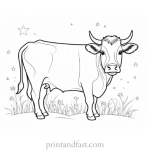 cow coloring page with stars