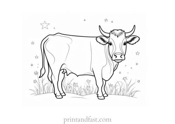 cow coloring page with stars