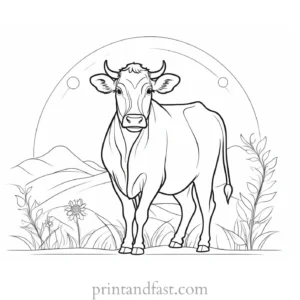 cow coloring page with sun