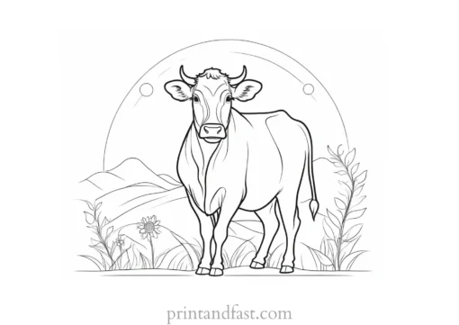 cow coloring page with sun