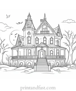 creepy haunted house coloring page