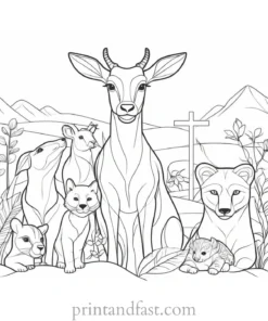 cross coloring page with animals