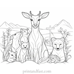 cross coloring page with animals