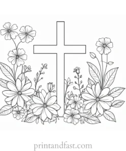 cross coloring page with flowers