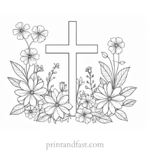 cross coloring page with flowers