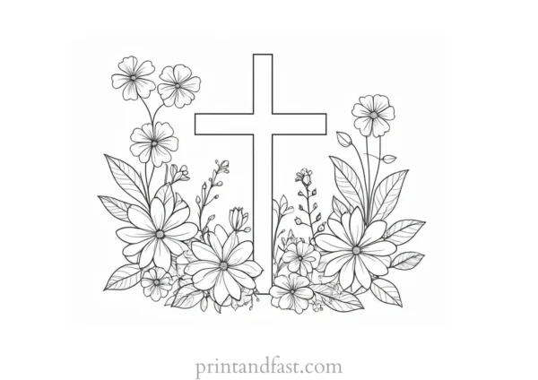 cross coloring page with flowers