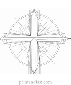 cross coloring page with geometric shapes