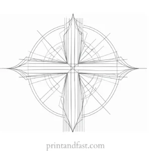 cross coloring page with geometric shapes