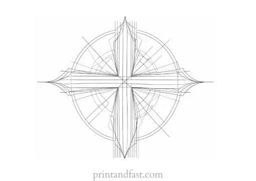 cross coloring page with geometric shapes