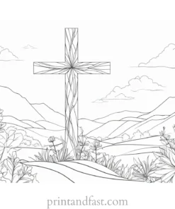 cross coloring page with nature