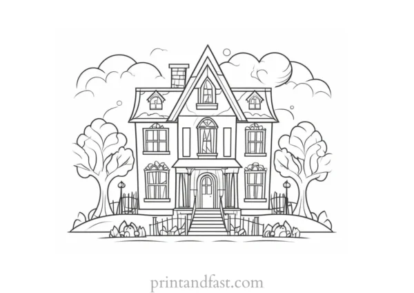 cute haunted house coloring page