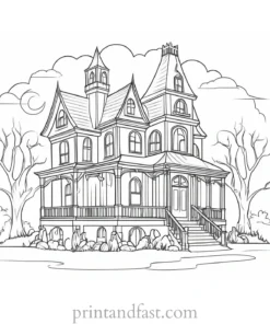 detailed haunted house coloring page