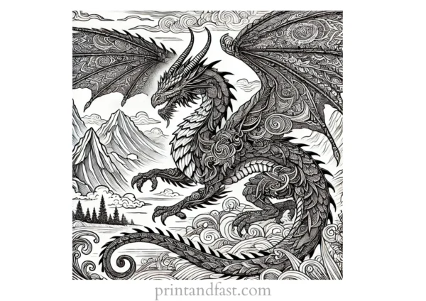 dragon coloring page for adults