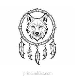 dreamcatcher wolf coloring page