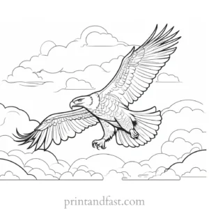 eagle coloring page with clouds