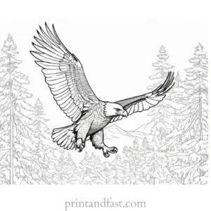 eagle coloring page with forest