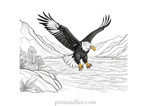 eagle coloring page with river