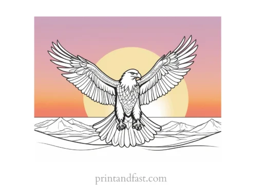 eagle coloring page with sunset