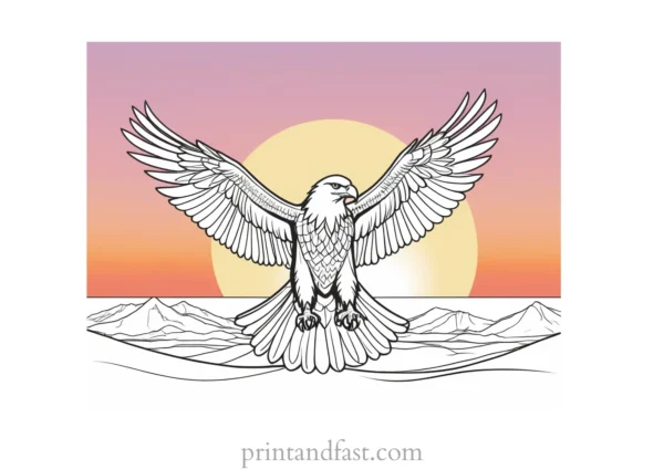 eagle coloring page with sunset