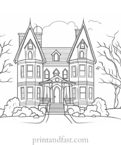 easy haunted house coloring page