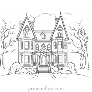 easy haunted house coloring page