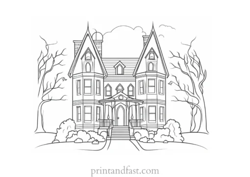 easy haunted house coloring page