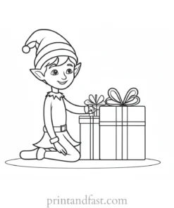 elf with gift coloring page