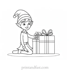 elf with gift coloring page