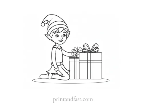 elf with gift coloring page