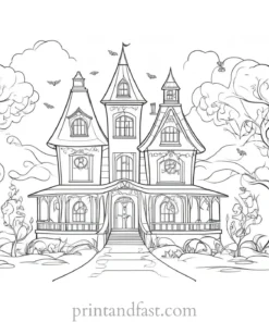 enchanted haunted house coloring page