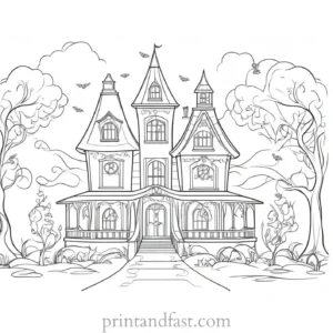 enchanted haunted house coloring page