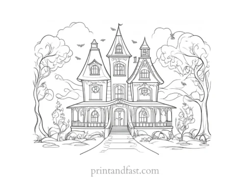 enchanted haunted house coloring page