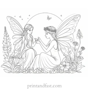 fairy coloring page with animals