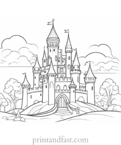 fairy coloring page with castle