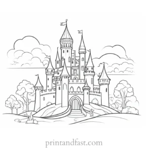 fairy coloring page with castle