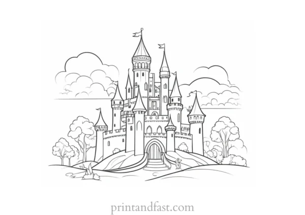 fairy coloring page with castle