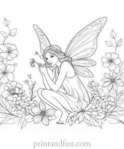 fairy coloring page with flowers