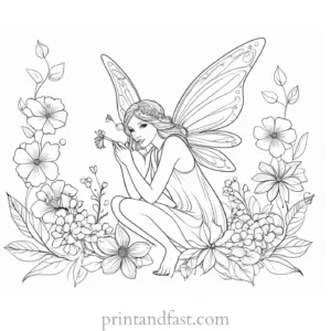 fairy coloring page with flowers