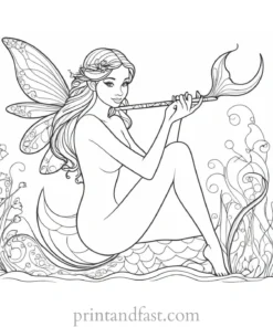 fairy coloring page with mermaid