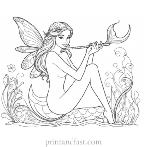 fairy coloring page with mermaid