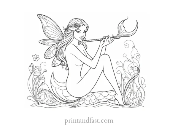 fairy coloring page with mermaid