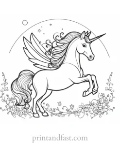 fairy coloring page with unicorn